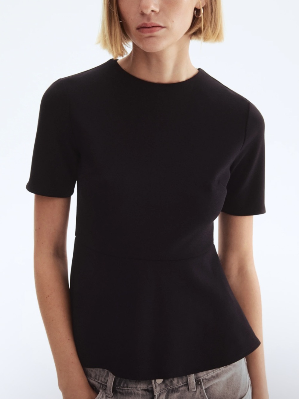 H&M Black Short-Sleeve Peplum Top - Women's